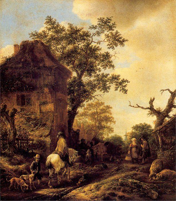 Ostade, Isaack Jansz. van The Outskirts of a Village with a Horseman oil painting picture